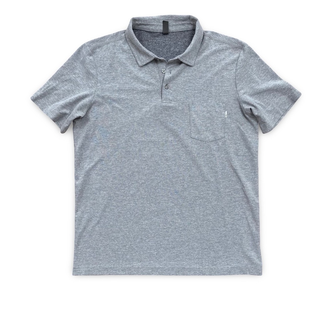Vuori Mens Short Sleeve Polo Shirt Heather Grey Knit Chest Pocket Medium